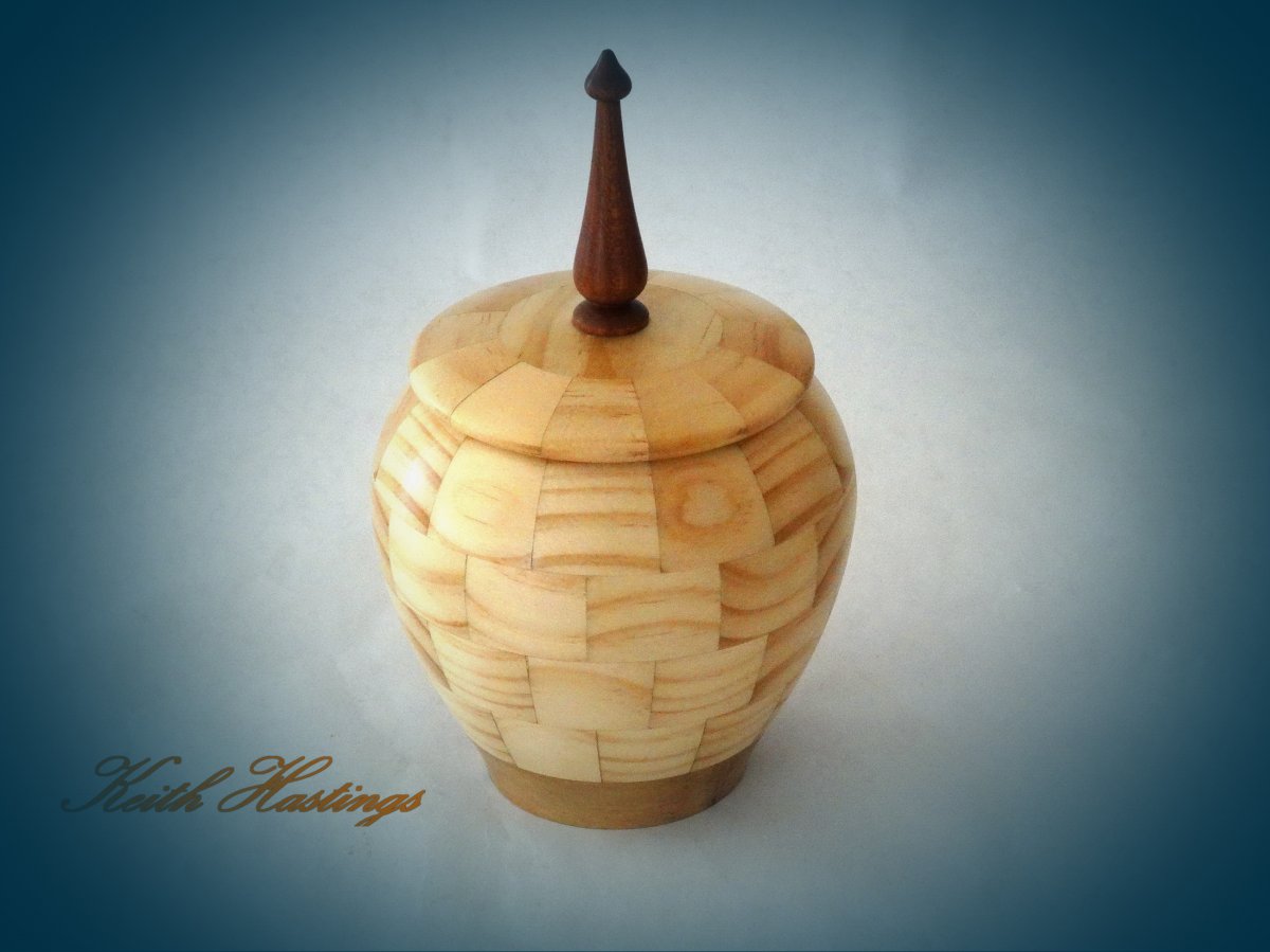 Another small lidded bowl turned from pine 85 mm in diameter by 150 mm high