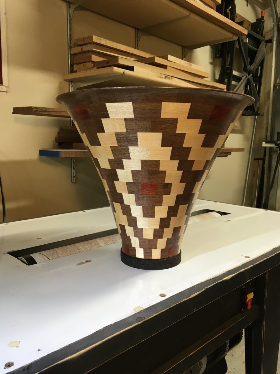 Walnut, Maple, Padauk segmented vase.
