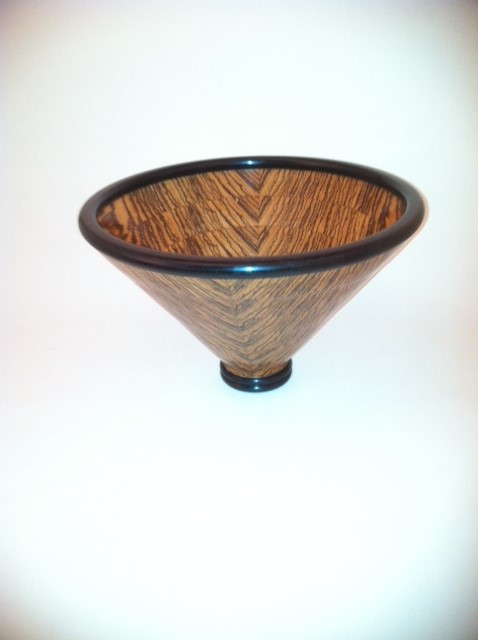 Zebra Bowl from a board with Ebony Rim and Base