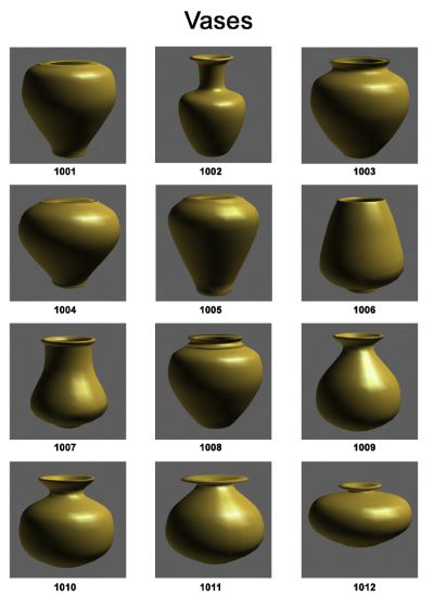 Pictorial index of sample vessels included in 3D Design PRO